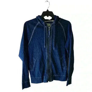 Jeremiah Long Sleeves Open Front Zipper Hoodie Unisex Size Medium Jean Jacket